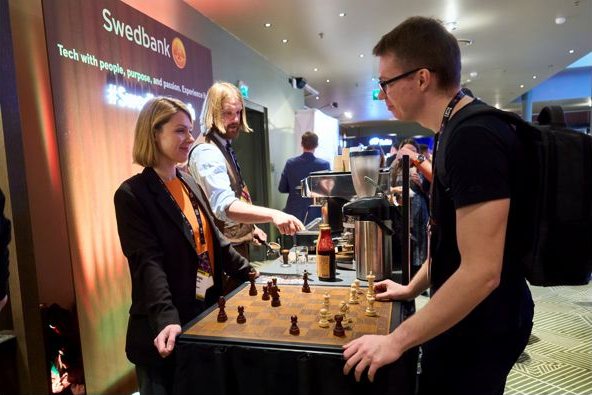 Swedbank booth — chess with attendees
