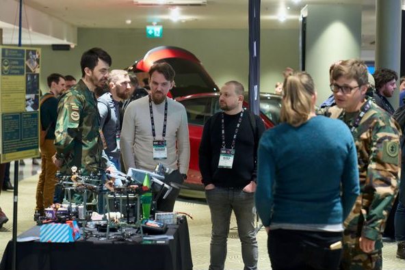 Tesla drone booth drawing a crowd